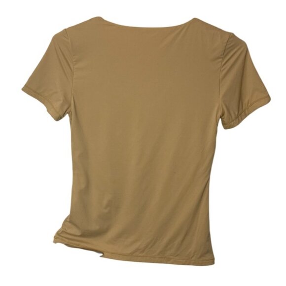 Mangopop ochre double lined short sleeve V neck fitted basic tee size S NWT - Picture 6 of 10